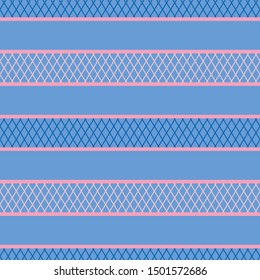 A seamless vector abstract horizontal stripes pattern in blue and pink. Surface print design.