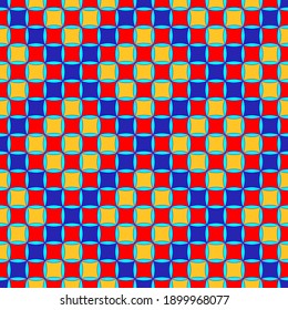 Seamless, Vector Abstract Image Made of Red, Yellow Squares and Blue Cross-Shaped Lines. Application in Design and Textiles Possible 