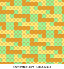 Seamless, Vector Abstract Image of an Orange-Yellow Chain On a Green Background from Square Cells. Application in Design and Textiles Possible 