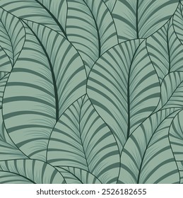 seamless vector abstract leaves pattern on green background