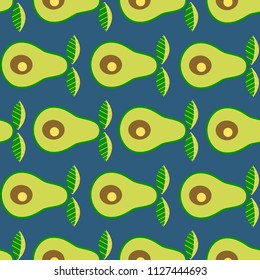 Seamless vector abstract natural avocado horizontal pattern on blue for textile, fabric, wrapping, craft