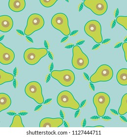 Seamless vector abstract natural chaos avocado horizontal pattern on blue for textile, fabric, wrapping, craft