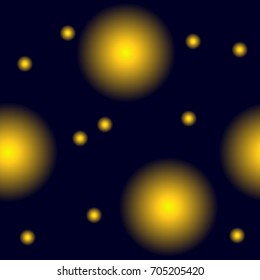 Seamless vector abstract night, evening pattern. Shining yellow stars on dark blue background. Cosmos, universe, sky, galaxy theme. Gift wrapping paper, interior, cloth, fabric, textile or web design.