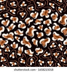 Seamless Vector. Abstract paint brush strokes leopard animal skin background. Repeatable ready template.