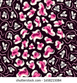 Seamless Vector. Abstract paint brush strokes leopard animal skin background. Repeatable ready template.