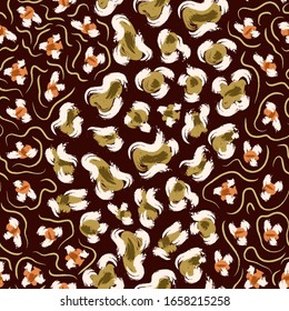 Seamless Vector. Abstract paint brush strokes leopard animal skin background. Repeatable ready template.