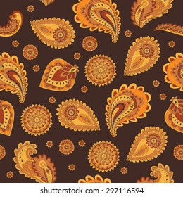 Seamless vector abstract paisley and floral vintage background pattern.