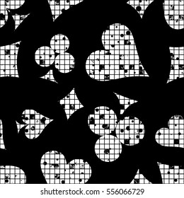 Seamless vector abstract pattern background with icons of playing cards Grunge texture with attrition, cracks and ambrosia. Old style design Graphic illustration.