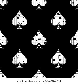Seamless vector abstract pattern background with icons of playings cards Grunge texture with attrition, cracks and ambrosia. Old style design Graphic illustration. Series of Gaming, Gambling Patterns.