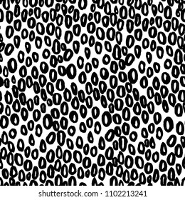 Seamless vector abstract pattern with black rounds on white for textile, fabric, craft, mugs,