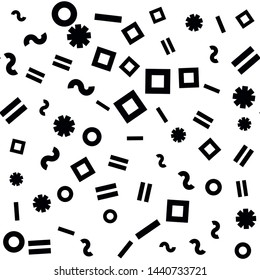 Seamless vector abstract pattern. Black and white chaotic memphis elements. Stylish geometrical background for fabric, textile, design, packaging design.