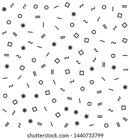 Seamless vector abstract pattern. Black and white chaotic memphis elements. Stylish geometrical background for fabric, textile, design, packaging design.