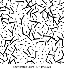 Seamless vector abstract pattern. Black and white chaotic lines, memphis elements. Stylish geometrical background for fabric, textile, design, packaging design.
