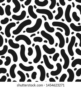 Seamless vector abstract pattern. Black and white chaotic hand drawn memphis elements. Stylish geometrical background for fabric, textile, design, cover, banner.
