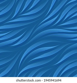 Seamless vector abstract pattern of blue graceful lines drawn with a pen. Flowing texture from smooth lines.