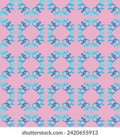 Seamless vector abstract pattern in blue color on pink background