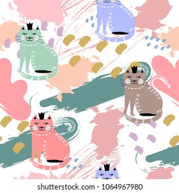 Seamless vector abstract pattern with cats.