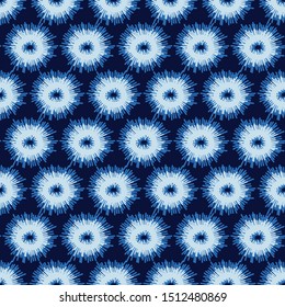 A seamless vector abstract pattern with circular shapes in indigo blue. Surface print design