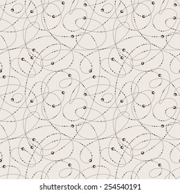 Seamless vector abstract pattern of curled lines with dots