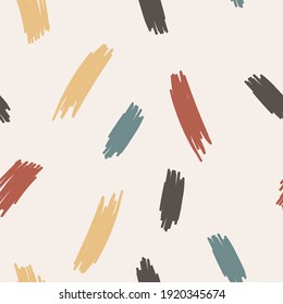Seamless vector abstract pattern.  Geo design with trendy brush strokes with geometric hand drawn grunge lines, on a neutral light background. Perfect for fashion, textile design, decor, and fabric.