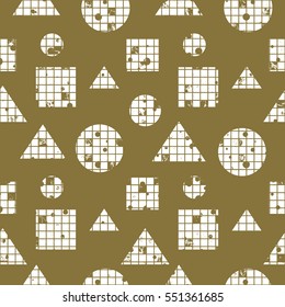 Seamless vector abstract pattern. geometric background with circles, squares, triangles. Grunge texture with attrition, cracks and ambrosia. Old style vintage design. Graphic illustration