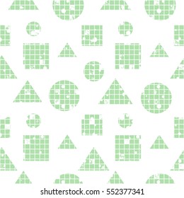 Seamless vector abstract pattern. geometric background with circles, squares, triangles. Grunge texture with attrition, cracks and ambrosia. Old style vintage design. Graphic illustration