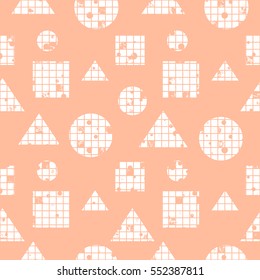 Seamless vector abstract pattern. geometric background with circles, squares, triangles. Grunge texture with attrition, cracks and ambrosia. Old style vintage design. Graphic illustration