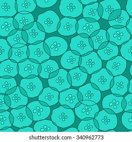 Seamless vector abstract pattern of jellyfish on a blue-green background.