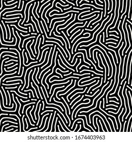 Seamless vector abstract pattern with lines and dots in monochrome. Background of repeatable organic rounded shapes inspired by nature, natural maze texture.