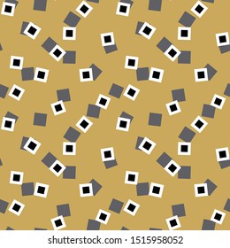 A seamless vector abstract pattern with little squares sccattered on a mustard yellow background. Surface print design.