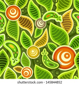Seamless Vector Abstract Pattern. Mix of Apples and Leaves on Green