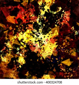 Seamless vector abstract pattern. Mixed randomly transparent triangles of different sizes. Overlay. It looks like an explosion. The particles of the triangular elements fly apart. 