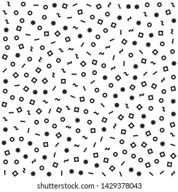 Seamless vector abstract pattern. Multicolor chaotic hand drawn memphis elements. Stylish geometrical background for fabric, textile, design, ceramic, banner.