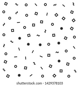 Seamless vector abstract pattern. Multicolor chaotic hand drawn memphis elements. Stylish geometrical background for fabric, textile, design, ceramic, banner.