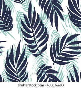 The seamless vector abstract pattern with palm leaves. The creative monochrome hand drawn background for your design. Textile, blog decoration, banner, poster, wrapping paper.