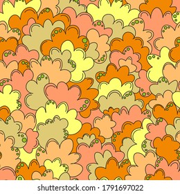 seamless vector abstract pattern with semicircles of yellow and orange shades, circles and arcs