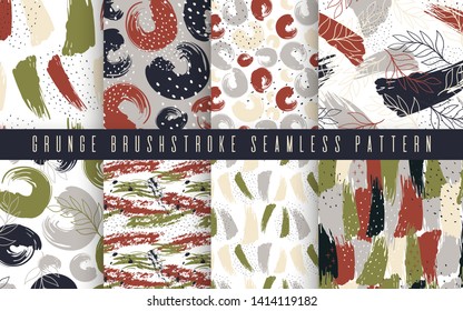 Seamless vector abstract pattern set with brush strokes. Hand-painted texture. For printing on different subjects. Modern Vintage Style. Trend illustration. Acrylic design draw.