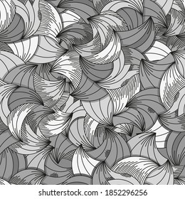 seamless vector abstract pattern with striped grey monochrome arch fans with black outlines