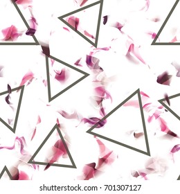 Seamless vector abstract pattern with triangles on marble background. Trendy geometric colorful background. Unusual camouflage. Good for fabrics, sport and summer wear, wrapping, banners, wallpapers.