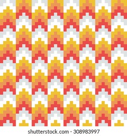 Seamless vector, abstract, red, orange, retro, pixel arrow pattern