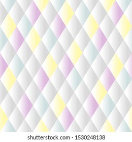 Seamless Vector abstract rhombus pattern. Neutral geometric pastel gradient ornament. White, pink, blue, yellow colors of a modern stylish background for wallpapers, posters, wrapping paper, textiles
