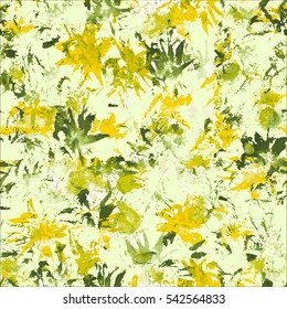 Seamless vector abstract  summer yellow green hand drawn pattern.