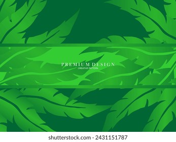 Seamless vector abstract tropical leaves background. Repeating tropical leaf pattern. Green foliage border. Summer and spring design elements. Beautiful leaf decoration.	
