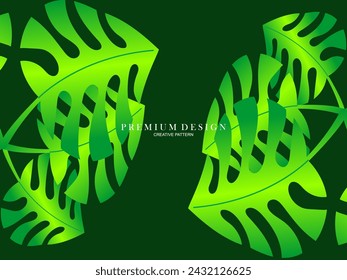 Seamless vector abstract tropical leaves background. Repeating tropical leaf pattern. Green foliage border. Summer and spring design elements. Beautiful leaf decoration.