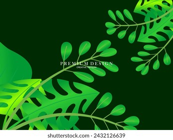 Seamless vector abstract tropical leaves background. Repeating tropical leaf pattern. Green foliage border. Summer and spring design elements. Beautiful leaf decoration.