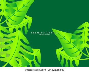 Seamless vector abstract tropical leaves background. Repeating tropical leaf pattern. Green foliage border. Summer and spring design elements. Beautiful leaf decoration.