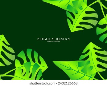 Seamless vector abstract tropical leaves background. Repeating tropical leaf pattern. Green foliage border. Summer and spring design elements. Beautiful leaf decoration.