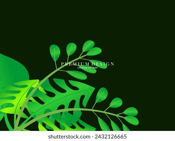 Seamless vector abstract tropical leaves background. Repeating tropical leaf pattern. Green foliage border. Summer and spring design elements. Beautiful leaf decoration.