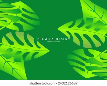 Seamless vector abstract tropical leaves background. Repeating tropical leaf pattern. Green foliage border. Summer and spring design elements. Beautiful leaf decoration.