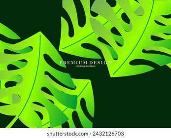 Seamless vector abstract tropical leaves background. Repeating tropical leaf pattern. Green foliage border. Summer and spring design elements. Beautiful leaf decoration.